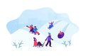 Happy Children Having Fun Sledding on Tubing and Sleds Downhill During Winter. Christmas and New Year Holidays Royalty Free Stock Photo