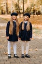 Happy children holding hands in a beautiful autumn park Royalty Free Stock Photo