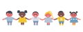 happy children holding hands. Diverse group of baby girls and baby boys. Cute cartoon characters Royalty Free Stock Photo