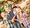 Happy children holding hands and giving friendship Royalty Free Stock Photo