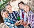 Happy children holding hands and giving friendship Royalty Free Stock Photo