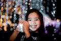 Happy Children Holding A Light On A New Year`s Eve.Street Night