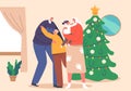 Happy Children Hug Grandparents at Home Interior. Family Meeting for Christmas Holidays Vector Illustration Royalty Free Stock Photo
