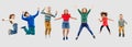 Happy children jumping in air over grey background Royalty Free Stock Photo