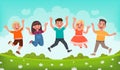 Happy children are jumping. Concept of carefree childhood and joy. Vector illustration i