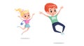 Happy children jumping and laughing. Caucasian school age children illustration. Best for posters, banners, invitations. Vector dr
