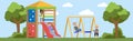 Happy children in the kindergarten playing outdoors Royalty Free Stock Photo