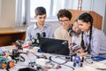 Happy children learn programming using laptops on extracurricular classes Royalty Free Stock Photo