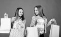 Happy children. Little girl sisters enjoying online shopping. Sales and discounts. Sisterhood and family. savings on Royalty Free Stock Photo