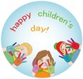 Happy children. painted hands of different colors. logo. concept of happy children`s day. vector illustration.