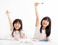 Happy children painting in the classroom Royalty Free Stock Photo