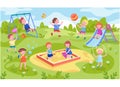 Happy children play in the park. Vector illustration in cartoon style. Royalty Free Stock Photo