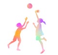 Happy children playing  ball silhouette plus abstract watercolor painting. Double exposure illustration. Digital art painting Royalty Free Stock Photo