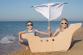 Happy children playing on the beach at the day time Royalty Free Stock Photo