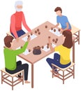 Happy children playing board game with parents, have fun at home. Family entertainment scenes set