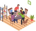 Happy children playing board game with parents, have fun at home. Family entertainment scenes set