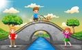 Happy children playing in the bridge Royalty Free Stock Photo
