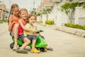 Happy children playing on the road Royalty Free Stock Photo