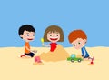 Happy children playing with sand. Building sand castle in the beach or playground. Royalty Free Stock Photo