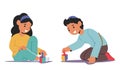 Happy Children Playing With Wooden Dreidels. Little Girl And Boy Sitting On Floor Spinning Toys For Hanukkah Celebration