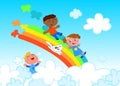 Happy children on rainbow Royalty Free Stock Photo