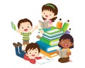 Happy Children reading book Back to School Concept kids and book Royalty Free Stock Photo