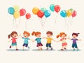 Happy Children Releasing Balloons into the Sky