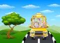 Happy children riding on school bus Royalty Free Stock Photo