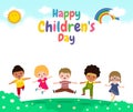 Happy Children\'s Day Concept, It is celebrated annually, wallpaper background poster with happy kids vector illustration