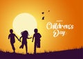 happy children\'s day group of kids running background. abstract vector illustration