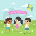 Happy children`s day illustration with children play in the park vector