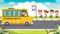 Happy Children And School Bus Royalty Free Stock Photo