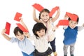 Children showing red envelope for chinese new year