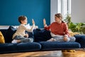 Happy children siblings giving high five to each other, brother and sister bonding together at home Royalty Free Stock Photo