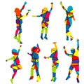 Happy children silhouettes patterned colorful mosaic background Royalty Free Stock Photo