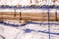 Happy children sledding down the slide, view of children from above, fun winter vacation