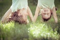 Happy children standing upside down