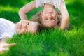 Happy children standing upside down Royalty Free Stock Photo