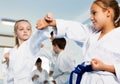 Children training in pairs Royalty Free Stock Photo