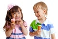 Happy children twins girl and boy with ice cream Royalty Free Stock Photo