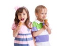 Happy children twins girl and boy with ice cream Royalty Free Stock Photo