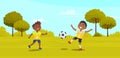 Happy children two boys black footballers playing soccer. The best summer child s outdoor activities Royalty Free Stock Photo