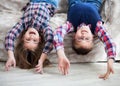 Happy children upside down on the sofa Royalty Free Stock Photo