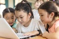 Happy children using the laptop  in the classroom Royalty Free Stock Photo
