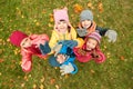 Happy children waving hands in autumn park Royalty Free Stock Photo