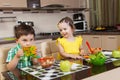 Happy children who eat healthy food Royalty Free Stock Photo