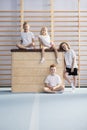Happy children on wooden box Royalty Free Stock Photo