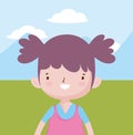 Happy childrens day, cute little girl with pony tails outdoor Royalty Free Stock Photo