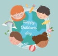 Happy childrens day international world girls boys faces