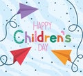 Happy childrens day with paper planes vector design Royalty Free Stock Photo